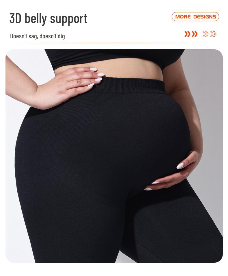 Plus Size High Waist Seamless Maternity Yoga Leggings - Black Slimming Sport Pants for Pregnant Women