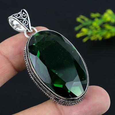 Natural Chrome Diopside Gemstone 925 Sterling Silver Gift Pendant 2.40" O8y07