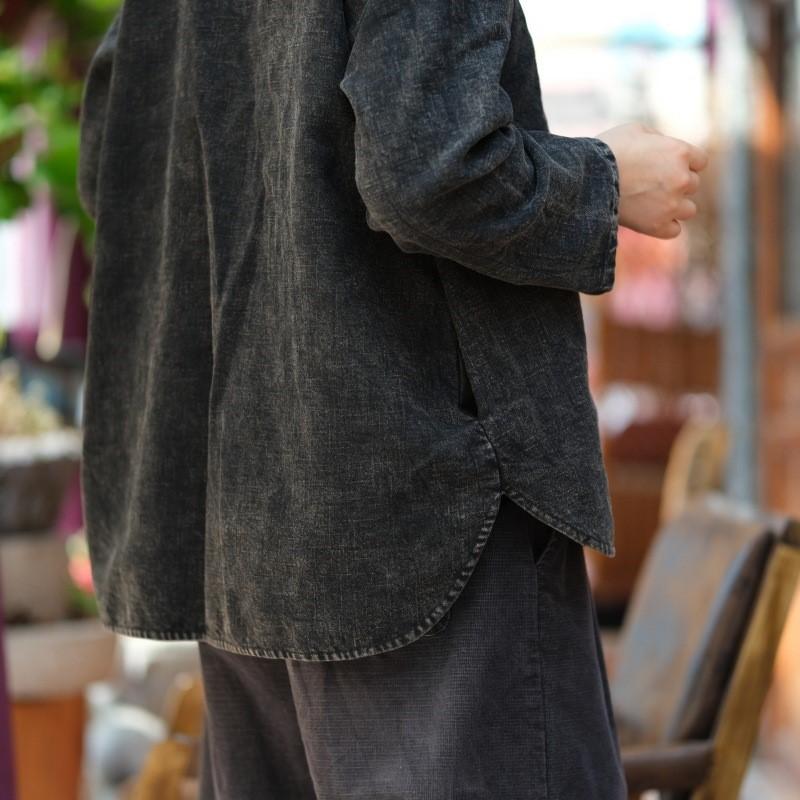 Johnature Herbst Frau Vintage Kragen Chinesischen Stil Disc Schnalle Hemd Baumwolle Lange Ärmel Einfarbig Distress Shirt