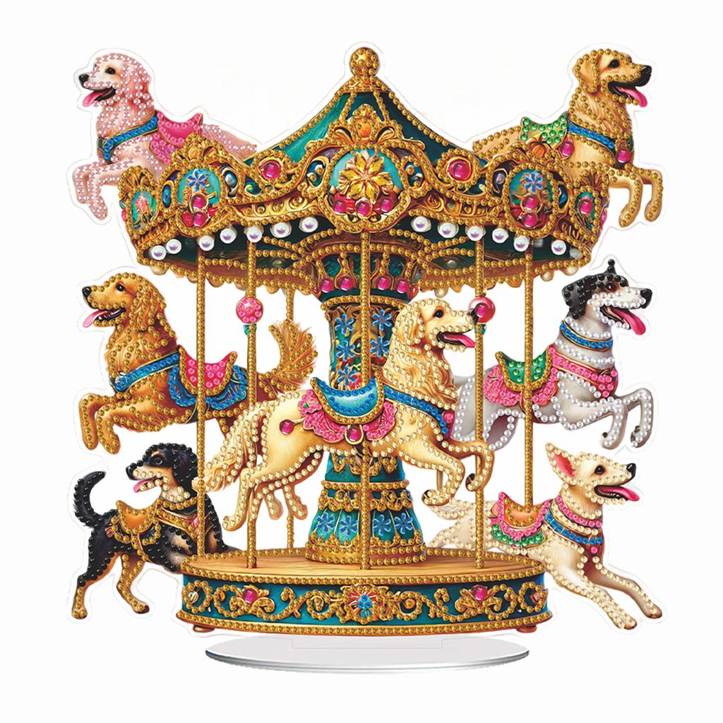 Acrylic 2D Flat Carousel Print DIY Desktop Diamond Art Kits Diamond Painting Desktop Ornaments Kit for Home Office Desktop Decor