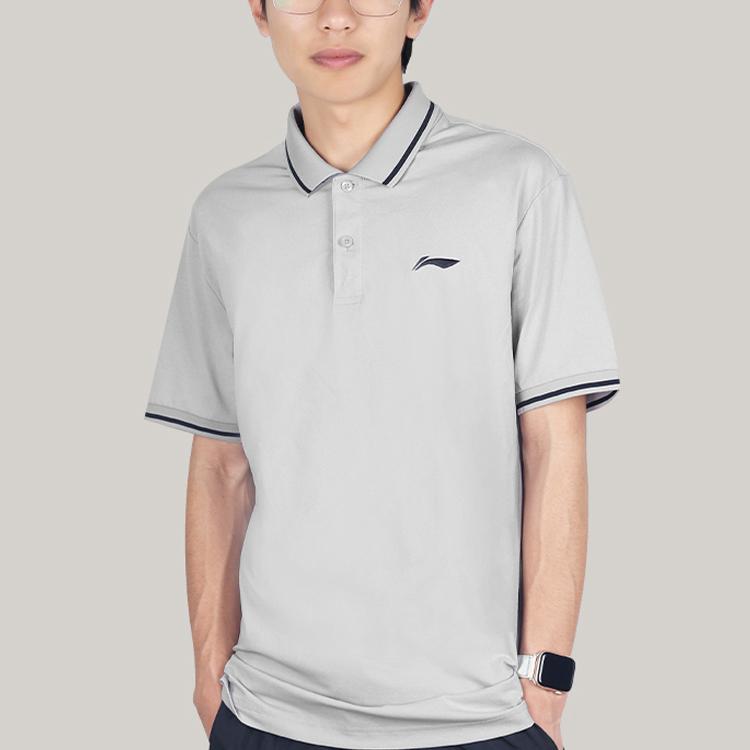 Li Ning Polo Shirts Men's Moonlight Gray Polo Collar Thin Straight Fit YPLT041-4