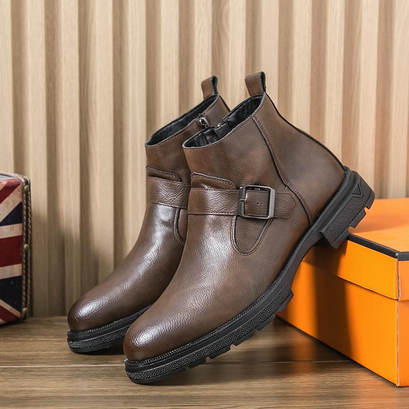 

Fashion Black casual men s boots Versatile style for autumn and winter Outdoor leisure business party Daily adult leather shoes Hot 39 коричневый