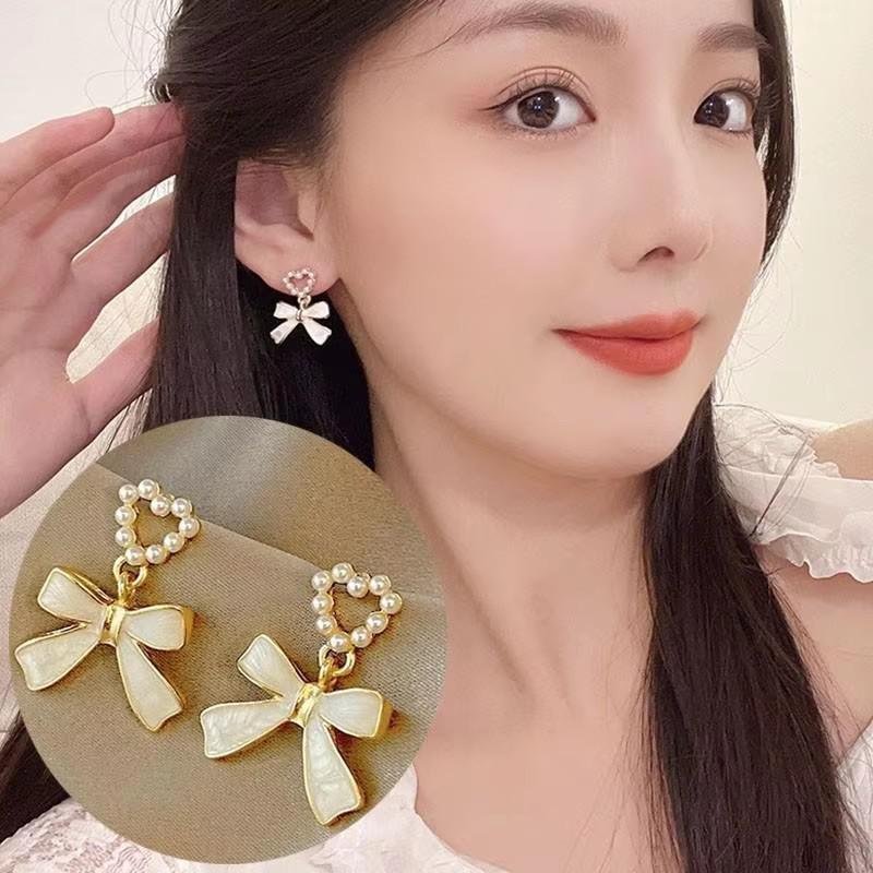 925 Silver Needle Korean Fashion Black Bow Earrings For Women Jewelry 2026 Trending New Sweet Women's Bowknot Drop Earrings Z40