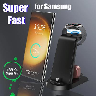 25W Super Fast Wireless Charger 3 In 1 for Samsung S24 S23 Ultra S22 S21 S20 Galaxy 5 4 3 Active Watch Earbuds Charging Station