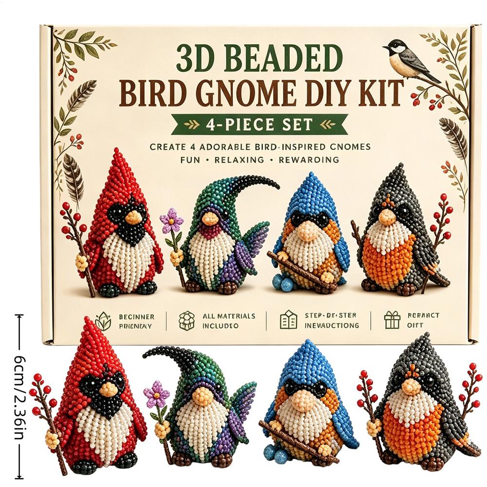 DIY 3D Gnome Bead Embroidery Kits Complete Accessories Beadwork Crafts Kit Cute Bead Craft Set for Teens Girls Women Enthusiasts