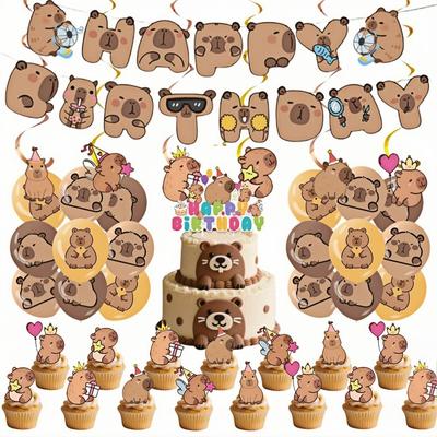 Topper para Tarta de Capibara Lindo Animal Decoraciones para Cupcakes Para Niños Feliz Cumpleaños Temática de Capibara Suministros para Fiesta de Baby Shower