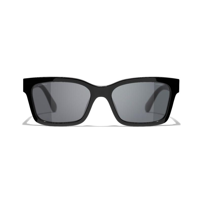 

CHANEL Letter Decoration Acetate Frame Irregular Shape Sunglasses Unisex Couple Style Black чорний