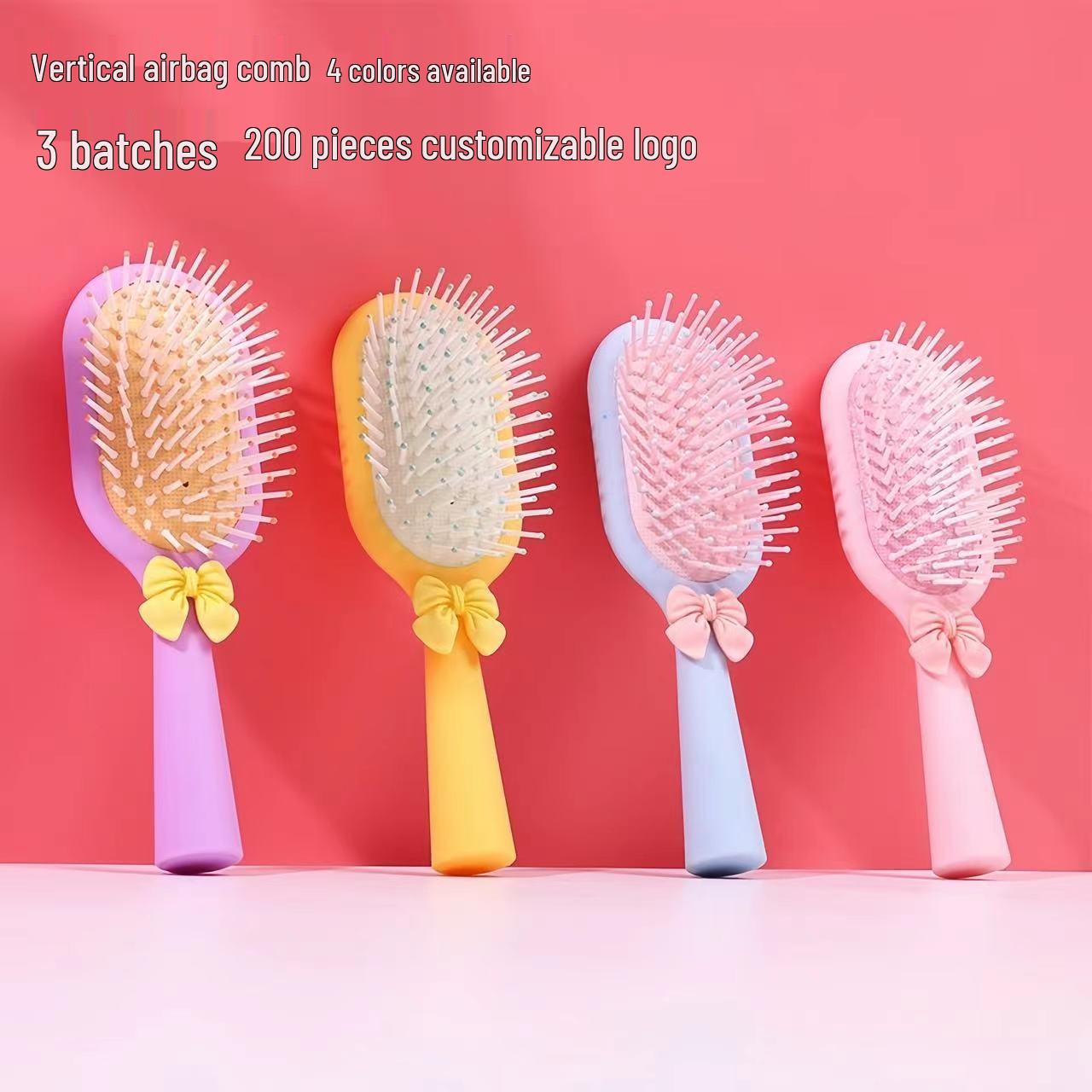 

Vertical Long Handle Airbag Comb with Pink Bowknot for Curls - Student Edition