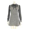 GRAXIA Cabaret Mini Long and Gray and Size M Women's Two-Piece Dress, Dress, Set, Sleeves, Pleated, Ribbon, Lace, Black,