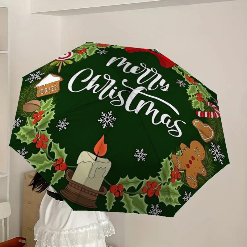 1pc Christmas Wreath with Treats Umbrella with Plastic Handle,Suitable for All Seasons Home Travel Outdoor UmbrellaDD220