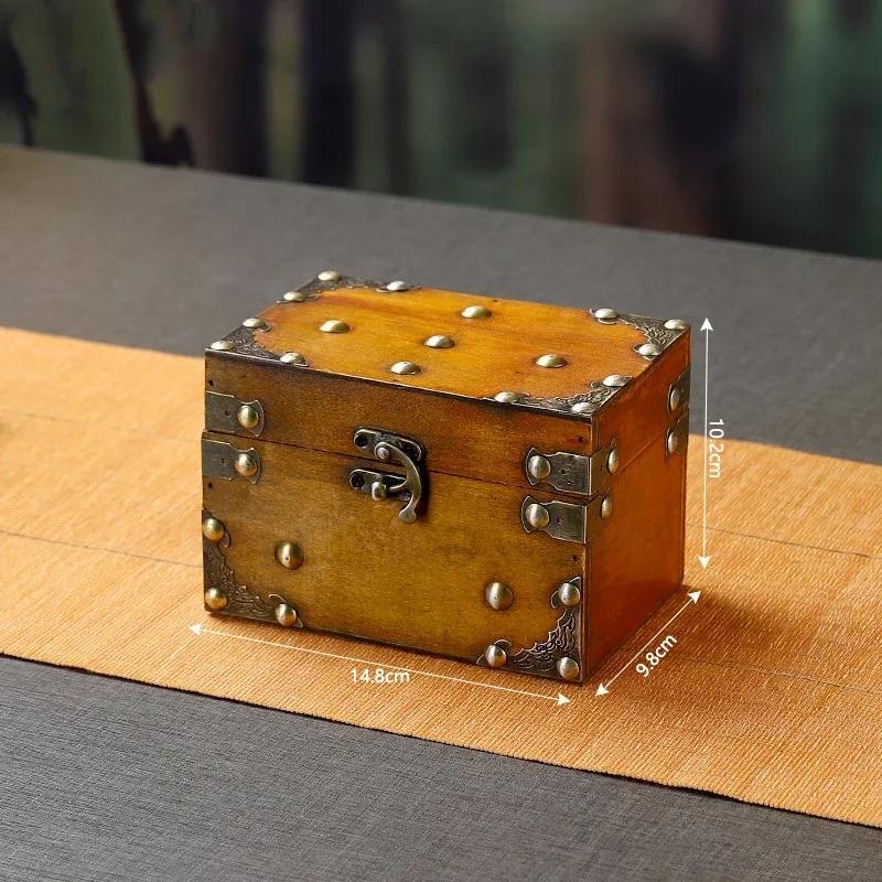 Vintage Medieval Wooden Jewelry Storage Box Trunk Jewelry Container Pirate Treasure Jewellery Storage Case Props With Lock