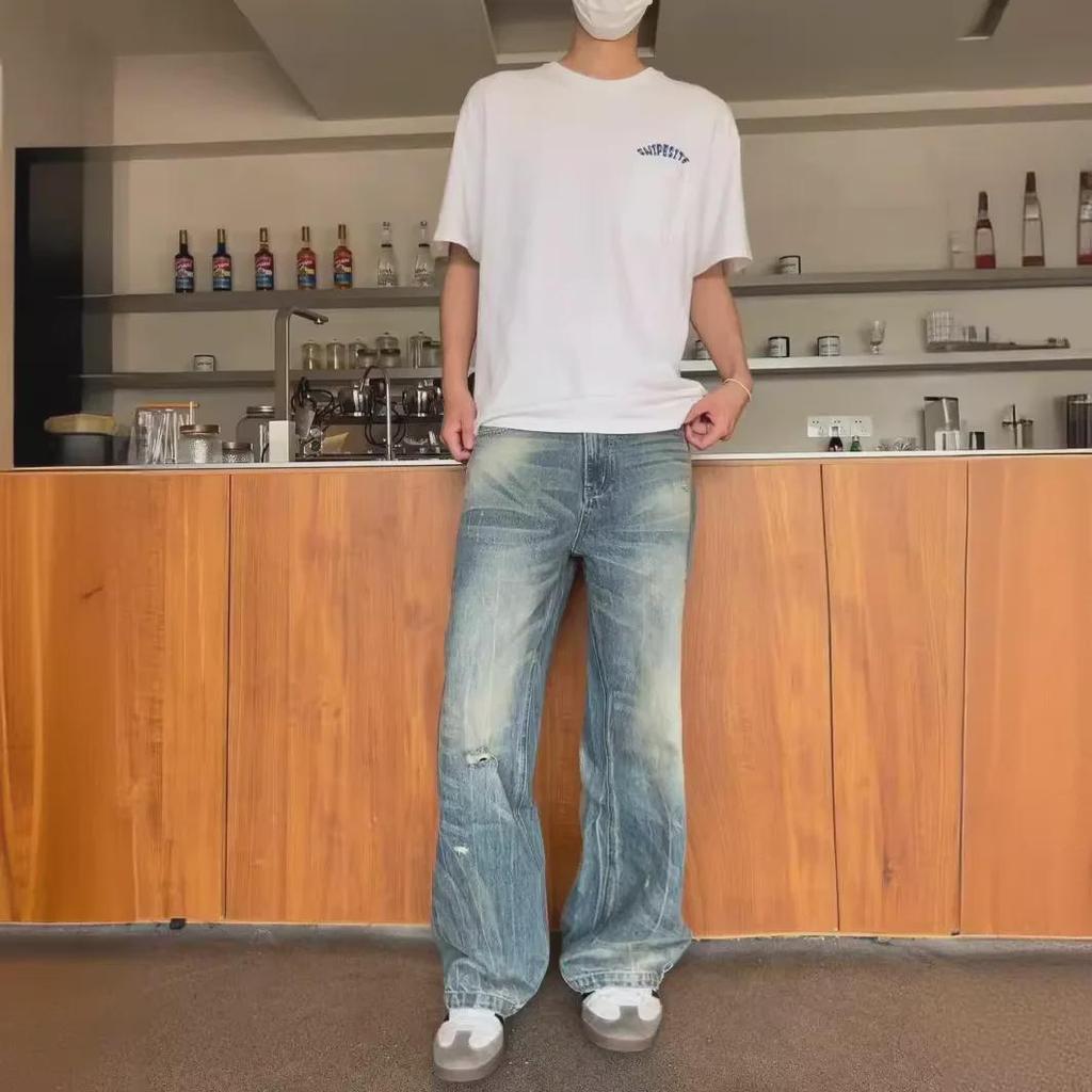 Men's Niche Straight-Leg Loose Jeans, Casual Spring 2024 Trend