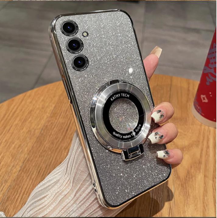 

Роскошный чехол для беспроводной зарядки MagSafe для iPhone 11 12 13 14 15 Pro Max Plus с блестками, магнитным кольцом-подставкой, прозрачная крышка 6S Plus or 6 Plus