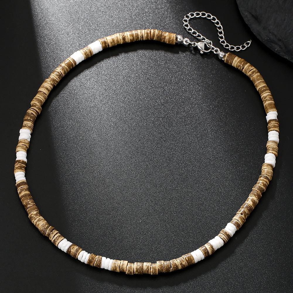 Collana Bohémienne con Perle di Guscio di Cocco Fatta a Mano Catena Geometrica da Uomo per Abbigliamento Casual