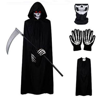 Dětský Halloweenský Strašidelný Kostým Kostým Smrtky Chlapecký Kostým se Svítícíma Červenýma Očima s Rukavicemi Maska