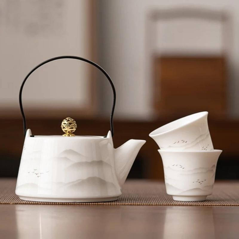 

Enamel Cloisonn É Silver Tea Set High End Household Set of 1 Pot and 2 Cups Small Ceramic Kung Fu Teapot Tea Cup for Two People