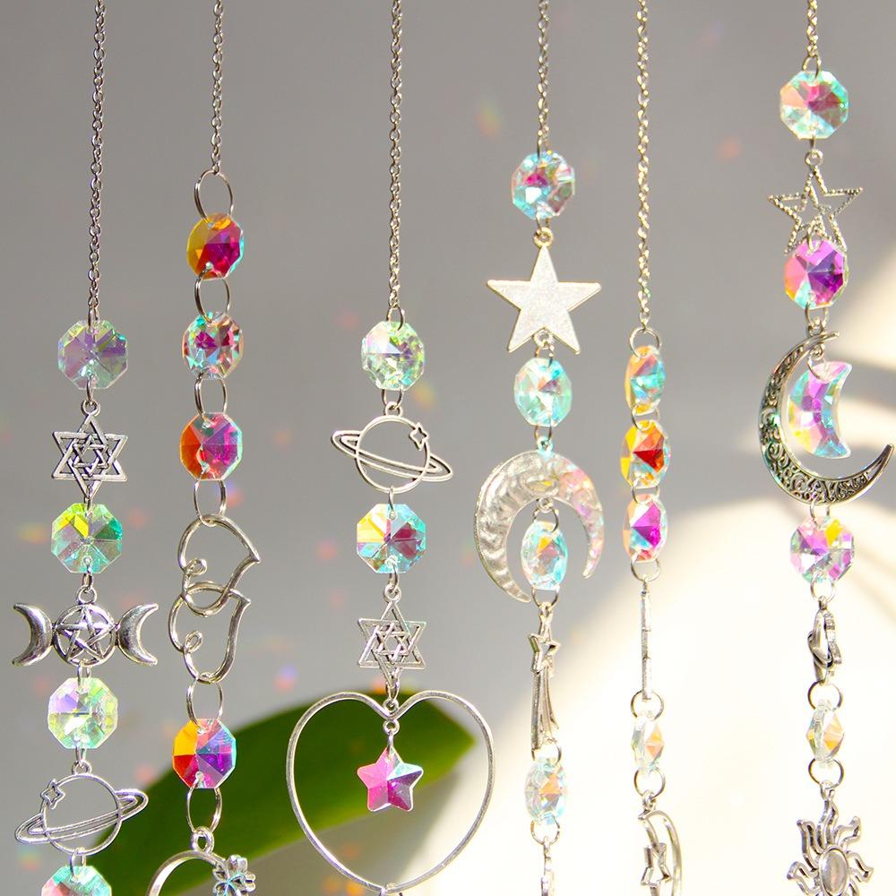 Hanging Crystal Pendant Garden Suncatcher Wind Chimes Rainbow Prism Crystal Chain for Window Drop Bell Christmas Tree Home Decor