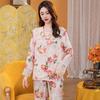 1011 New Floral Pajamas Women's Spring and Autumn Ice Silk Long-sleeved Trousers Printed Loungewear Summer Set Two-piece Set