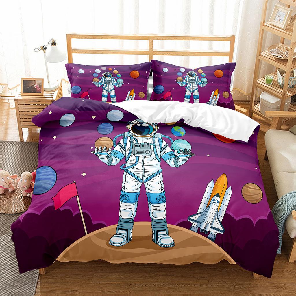 Astronaut Skateboard Duvet Cover Set King Queen Full Size For Kids Boys Girls Bedding Set Cartoon Style Polyester Quilt Cover