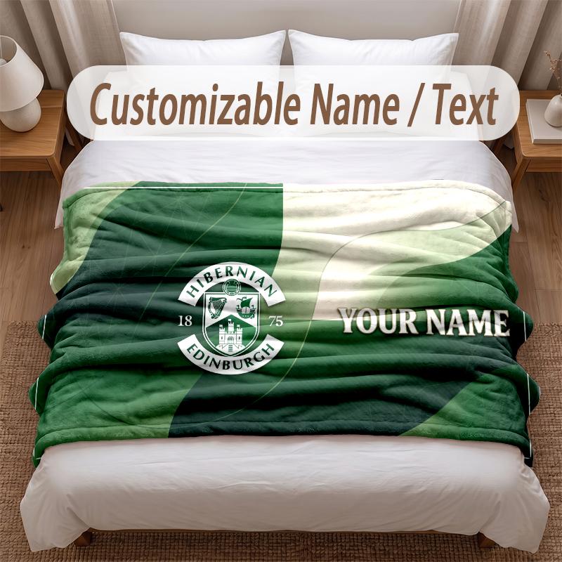 Hibernian FC Printed Flannel Blanket Custom Name Text Soft Warm Throw For Bedroom Holiday Gift