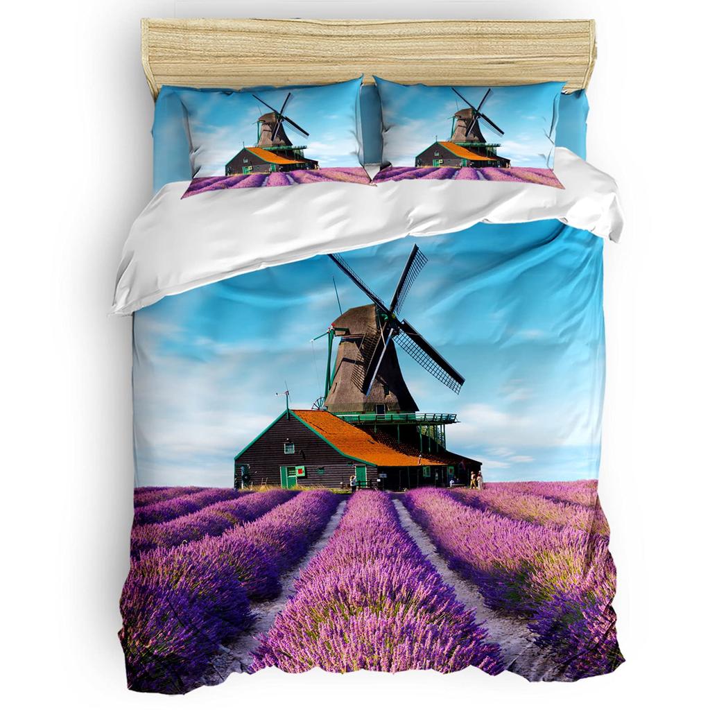 Windmill Duvet Cover Set Farmhouse Style 2/3pcs Bedding Set, Queen/King/Full/Twin Microfiber Quilt Cover for Girls Boys Bedroom