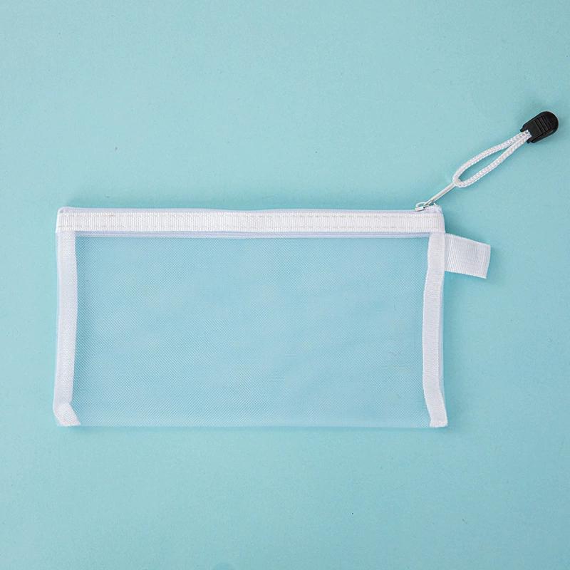 Nylon Transparent Zipper Pencil Case Solid Color Zipper Clear Stationery Bag Makeup Pouch Travel Case Mesh Cosmetic Storage Bag