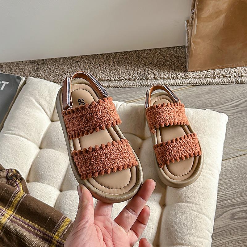 Kids Fashion Girls Sandals New Soft Ethnic French Wind Open-toe Cool Breatheable Princess Shoes Children Versatile Platform