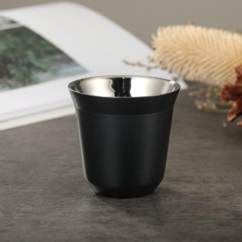 80ml Neue Einfache Tasse mit Flachem Boden Edelstahl Doppelwandig Isoliert Kaffeetasse Hochwertige Einfarbige Wasserbecher Haushaltswaren