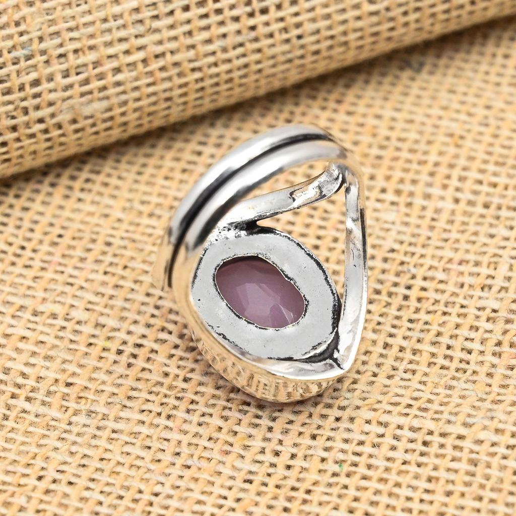 Elegantný ružový chalcedónový drahokam ručne vyrobený z 925 mincového striebra prsteň Krásny šperk