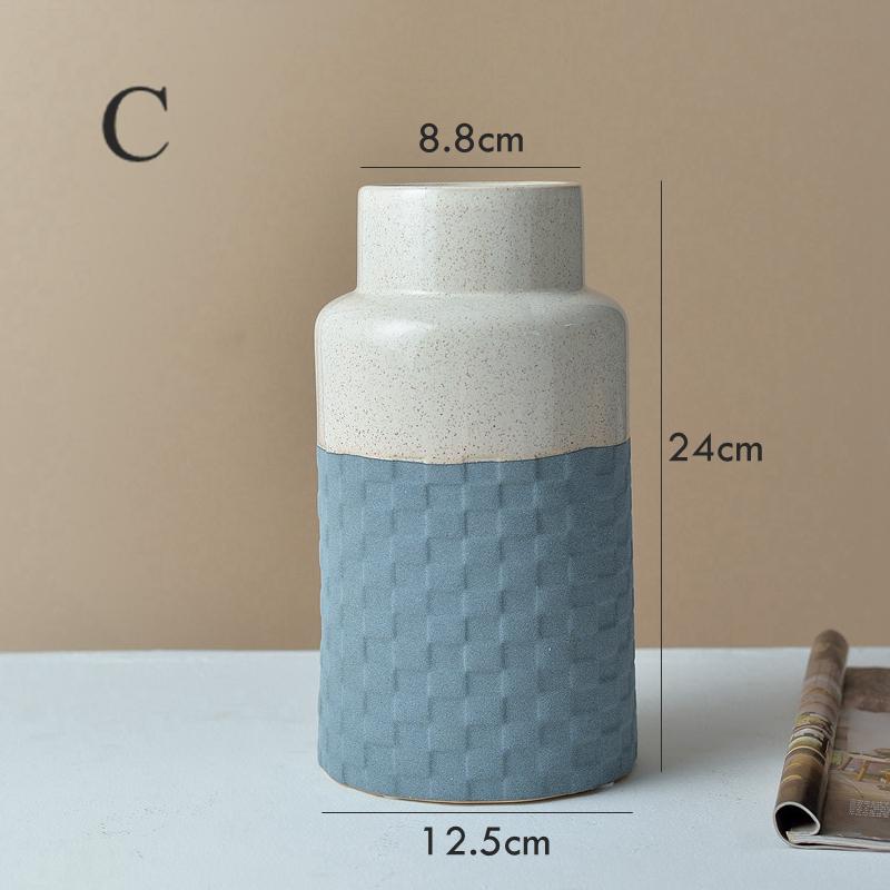 1pc Blue Ceramic Vase Flower Vase Matte Desktop Bottle for Water Planting Home Decor Tabletop Vase