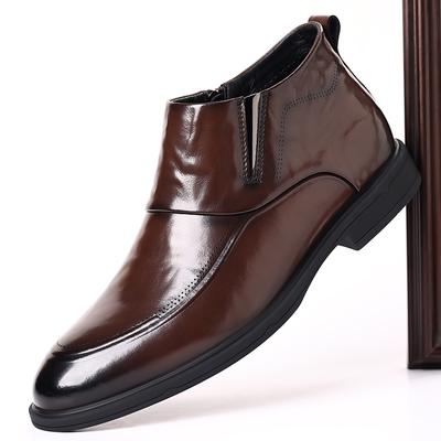 Fashion Fashion Brand Men Chelsea Boots British Style Men's Casual Business High Top Shoes Mid Top Leather Shoes Side Zipper Short Boots