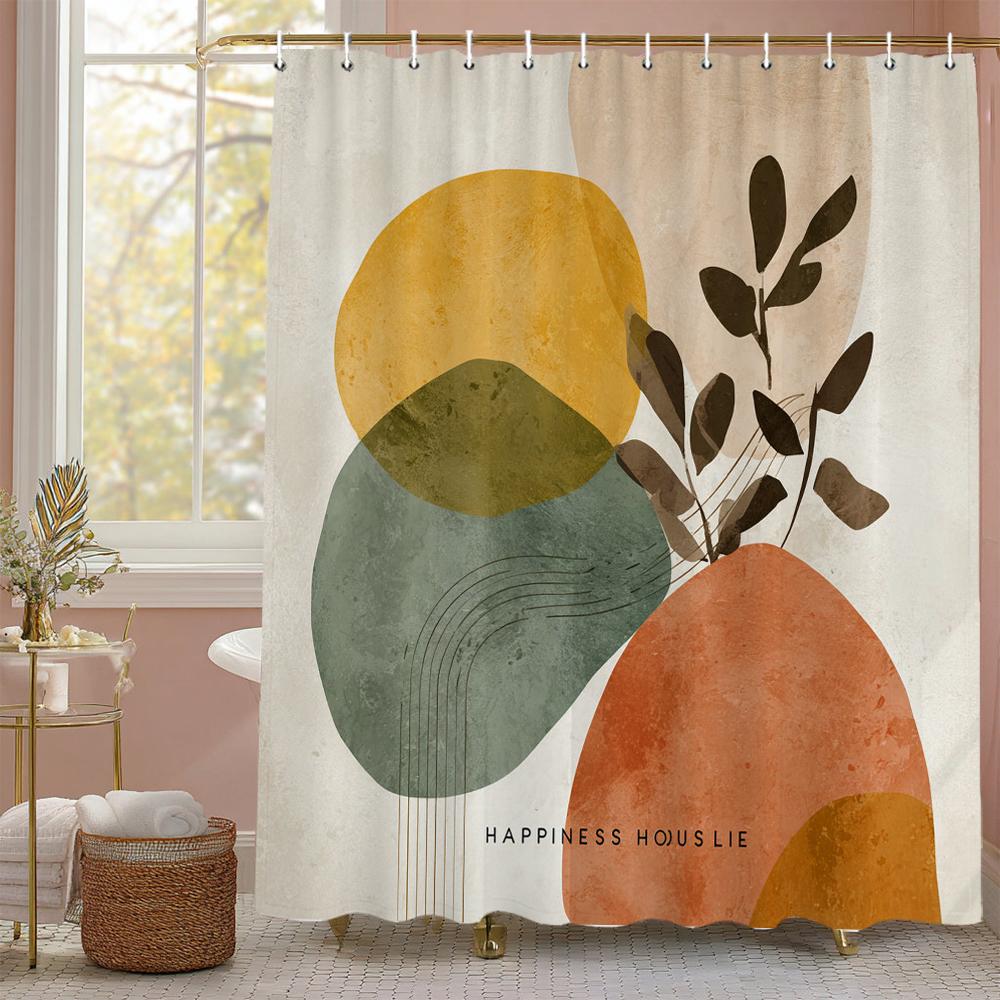 Green Leaf Plant,Clover Pattern Shower Curtain for Bathroom Modern Art Leaves Printing Decorative Shower Curtains with Hooks