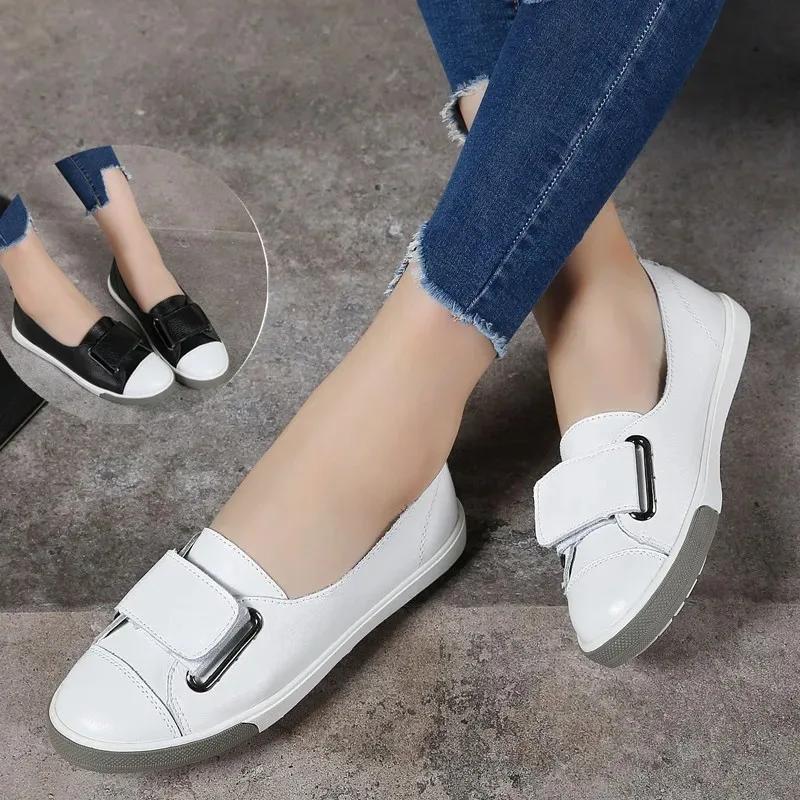 2025 Fashion Women Loafers Flats Woman Lady Female Slip On White Genuine Leather Moccasins Casual Shoes Zapatos De Mujer