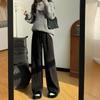 Herringbone Chenille Wide-leg Trousers Ladies's Autumn and Winter Plus Velvet Trousers Are Thin, Loose Casual High-waist Straight-leg Trousers