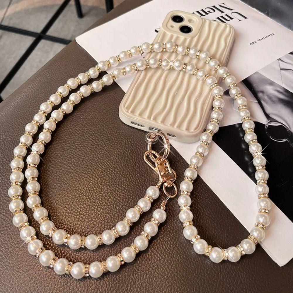 Single Shoulder Pearl Phone Lanyard Crossbody Cellphone Straps Bead Phone Chain  Phone Charm