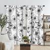 2 Pieces Black and White Floral Print Curtains   Polyester Fabric   Suitable for Bedroom   Living Room Decoration