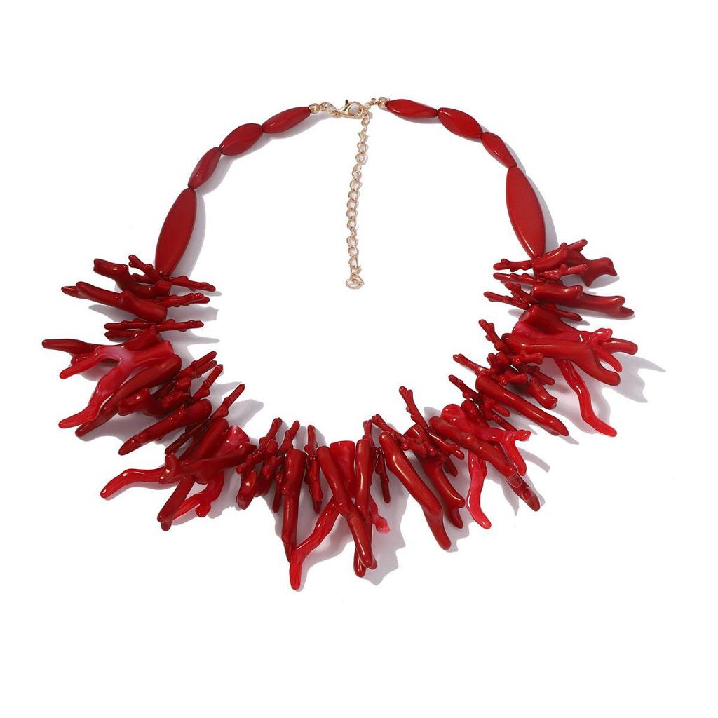 Bohemian Double-Layer Resin Red Coral Necklace for Women