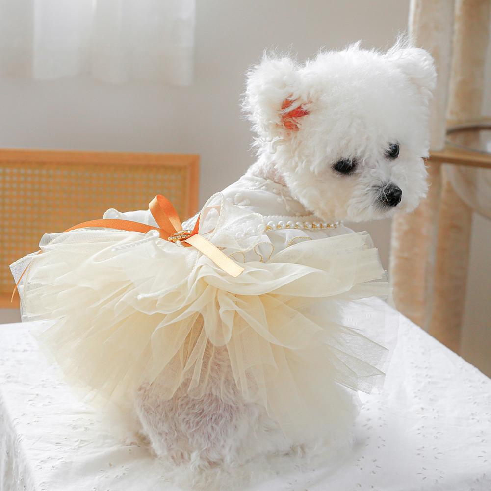 Easy To Wear Pet Dress Multi-layer Mesh Pet Dress Elegant Multi-layer Mesh Dog Princess Dress with Bows for Small for Wear