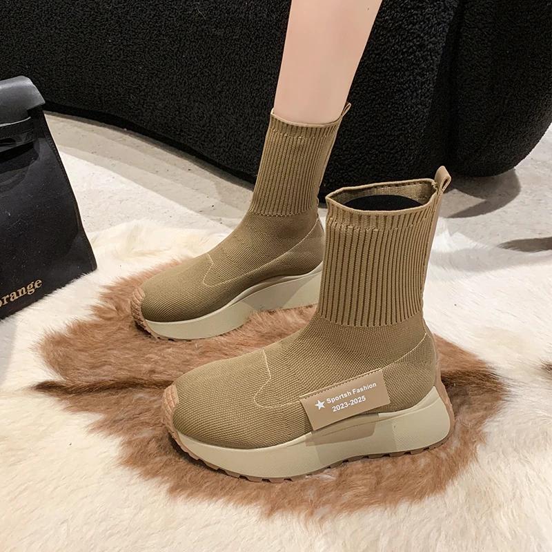 Damskie Botki Botki Skarpety Wsuwane Platformy na Wysokim Obcasie Botas De Mujer Botki Platformowe Buty Damskie