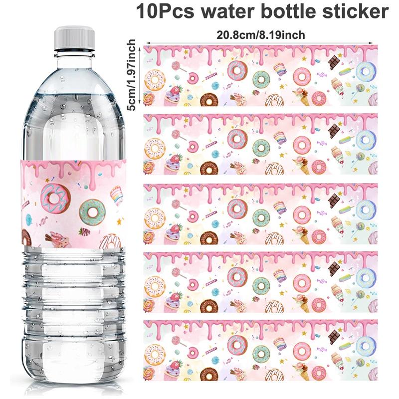 

10pcs Donut Party Water Bottle Stickers Labels for Kids Ice Cream Donut Theme 1st Birthday Baby Shower Party Decoration Supplies 10pcs