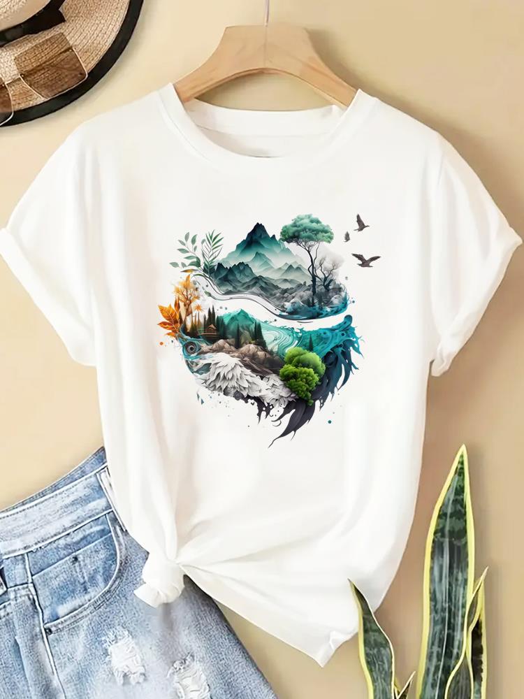 (Asian Size) T Shirt lovely flower style Fashion Women Tee Top Clothing Casual Printed Lady Female Graphic  Short Sleeve T-shirts