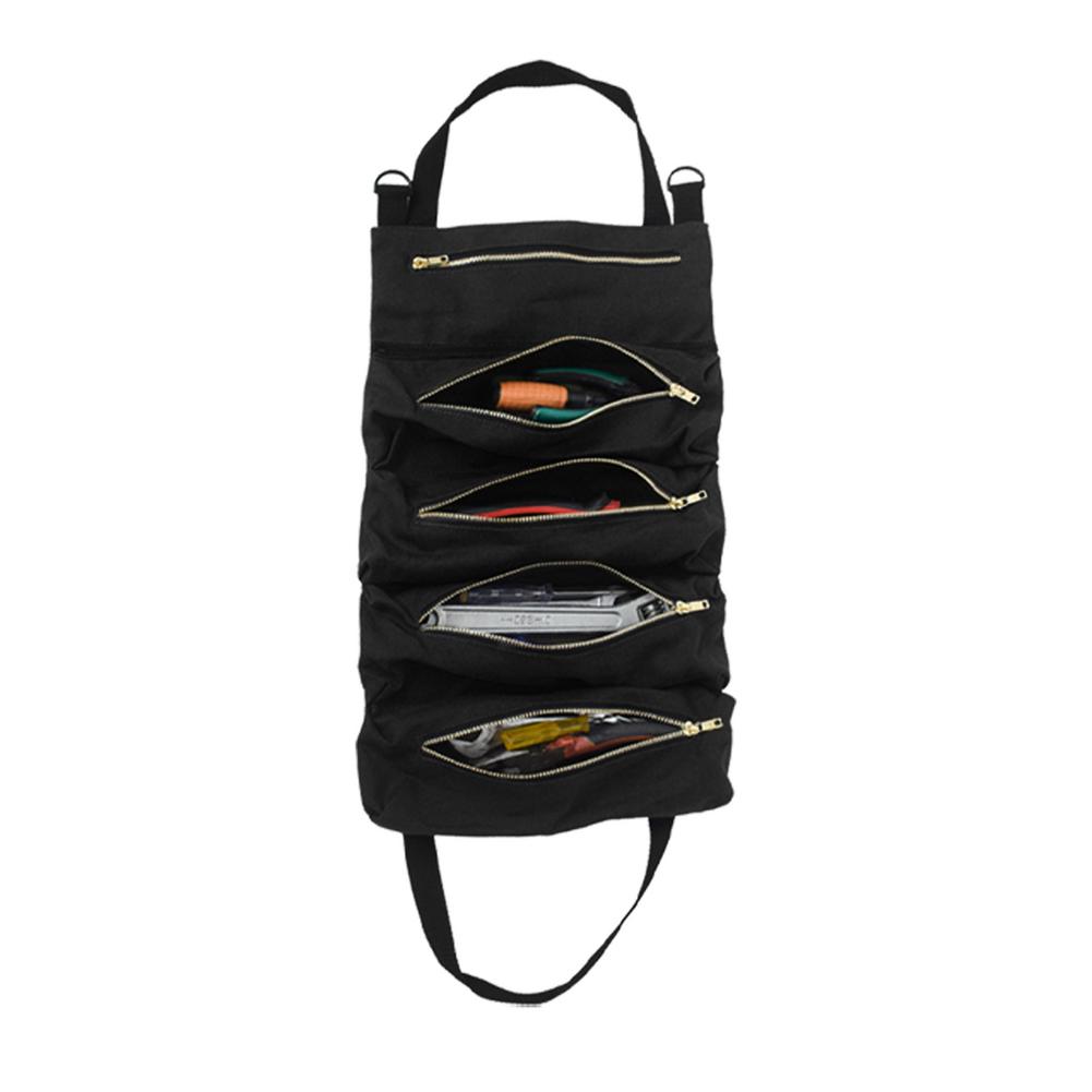 Wrench Roll Up Pouch Durable Roll Up Tool Bag Canvas Heavy Duty Tool Roll Organizer Bags With Five Large Pockets For Tools