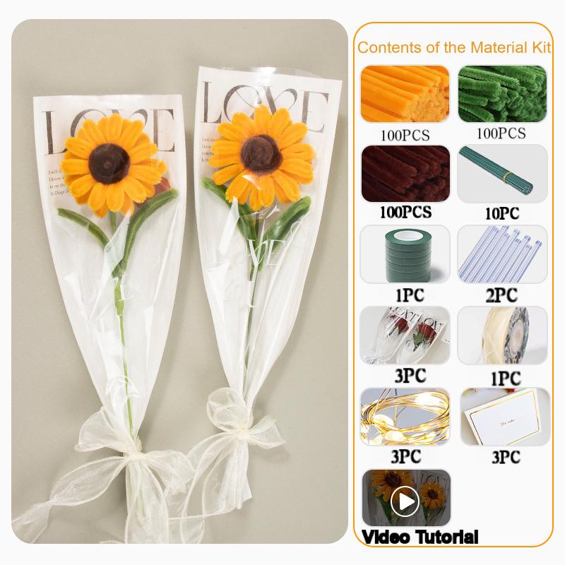Chenille Stem Sunflower Flower Kit, DIY Pipe Cleaner Bouquet Craft, Creative Gift for Mom Girlfriend Friend
