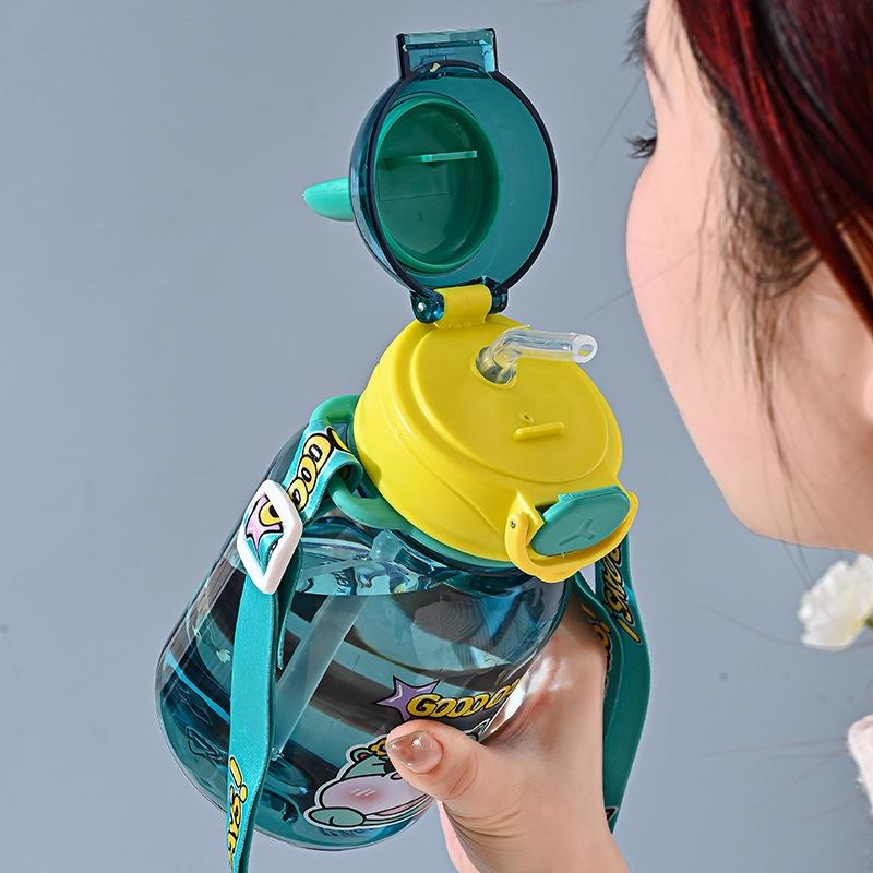 600ml Dopamin Kinder Trinkbecher Cartoon Studentenbecher Niedlicher Sportbecher Plastik-Trinkbecher mit Lanyard Tragbar