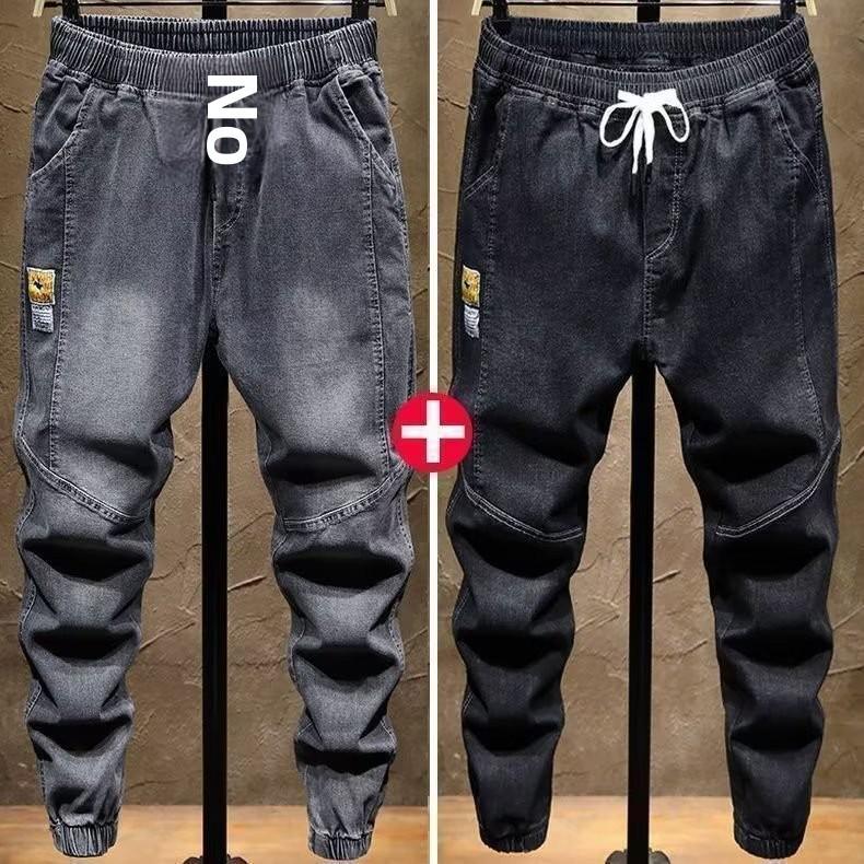 Men's Spring/Autumn 2022 Trendy Loose-Fit Harem Jeans with Velvet Cuffs - Casual Nine-Point Length
