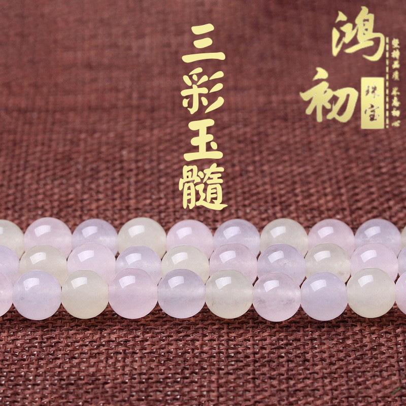

Hongchu Crystal Tricolor chalcedony loose beads DIY Ornament Accessories Three-color chalcedony loose beads semi-finished product 6mm/Strip（65Left and Ri