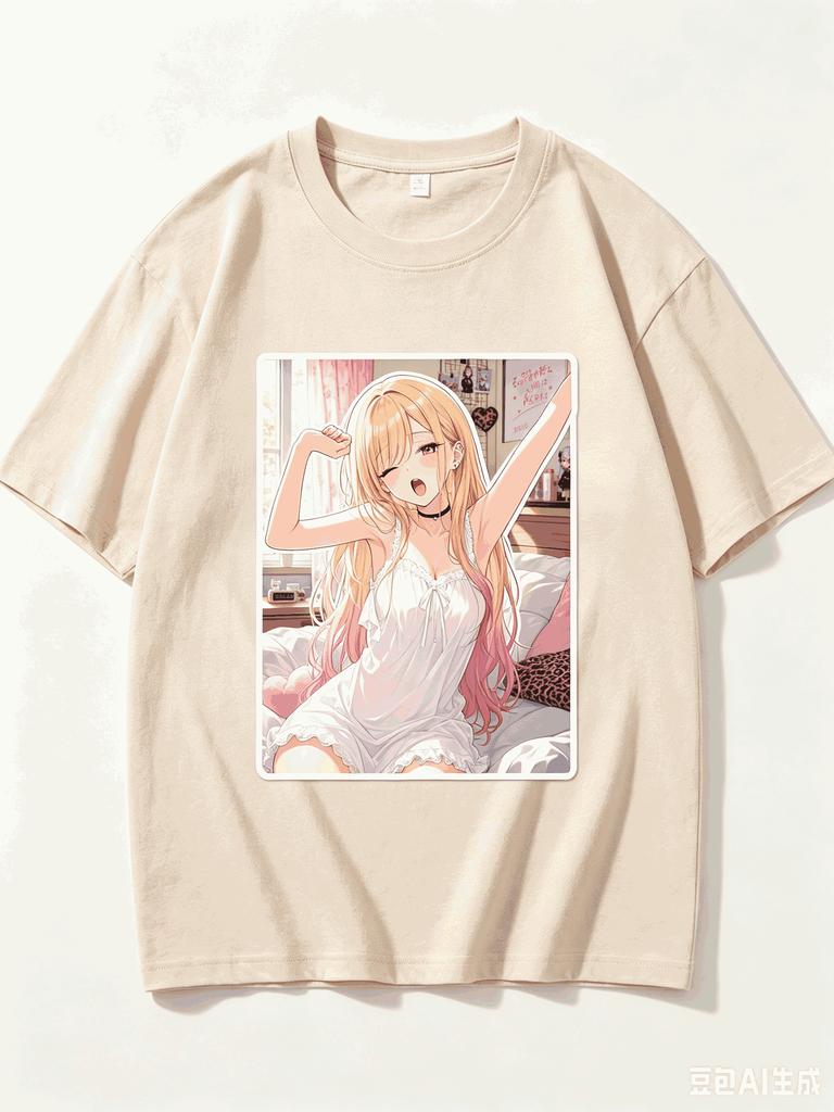 2026 New Unisex Crew Neck Casual Short Sleeve T-Shirt With Morning Stretch Bedroom Marin Kitagawa Anime Print T-shirt
