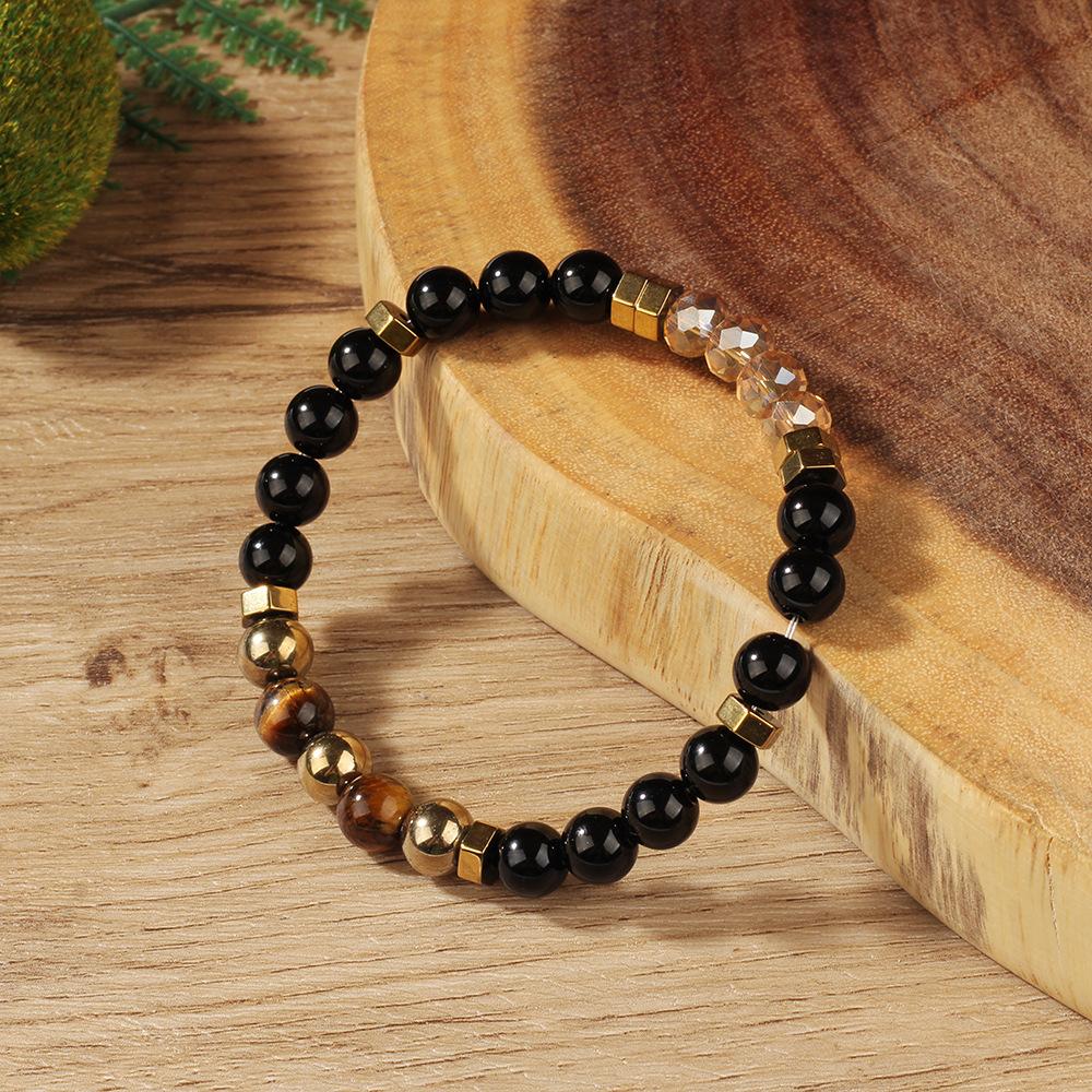 Festive Gifts Black Onyx Tiger Eye Citrine And Gold Hematite Beaded Bracelet Bold Fashion Jewelry For Men Daily Wear Simple Versatile Accessory