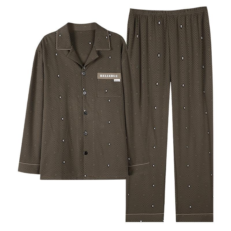 Autumn Pajamas Men'S Spring And Autumn Pure Cotton Long-Sleeved Dad Loungewear Men'S Cotton Large-Size Suit