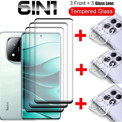 6 PZ [3+3] Proteggi Schermo in Vetro Temperato con Bordo Curvo + Pellicola in Vetro per Obiettivo per Xiaomi Redmi Note 14 Pro Note 14 Pro 5G Note 14 Pro+ POCO X7 Vetro 6IN1
